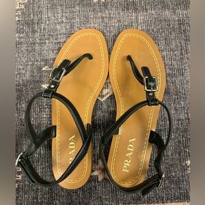 Prada Black Leather Sandals